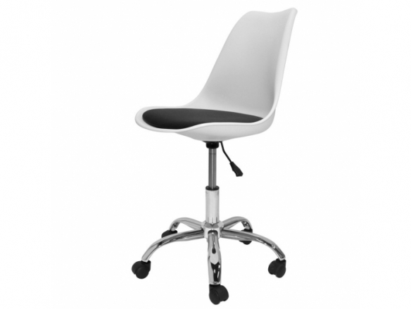 Silla de escritorio blanca y negra con patas metálicas  merkamueble