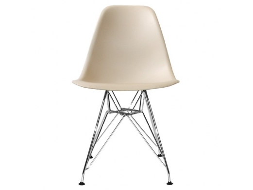 Silla color arena con patas acero cromado  merkamueble 2