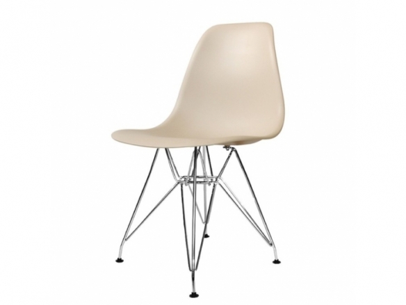 Silla color arena con patas acero cromado  merkamueble