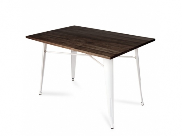 Mesa de madera de olmo oscurecida con patas metálicas blancas 120 cm  merkamueble