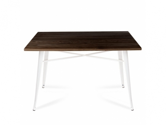 Mesa de madera de olmo oscurecida con patas metálicas blancas 120 cm  merkamueble