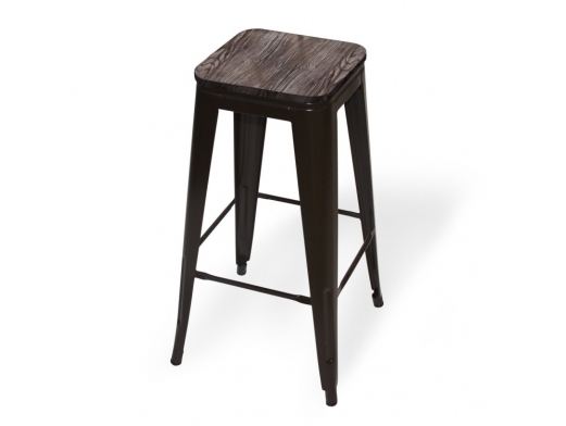 Taburete color chocolate con asiento de madera  merkamueble 2
