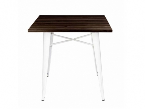 Mesa blanca con madera oscura y pata blanca 80 cm  merkamueble