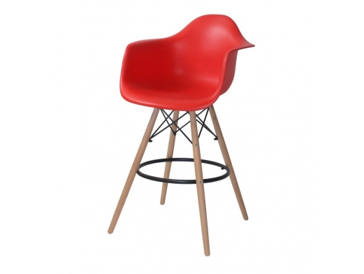 Sillón taburete rojo con patas de madera  merkamueble 2