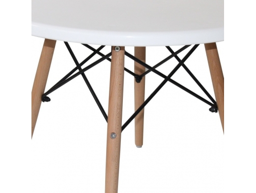 Mesa blanca redonda con patas de madera y metal 60 cm  merkamueble 2