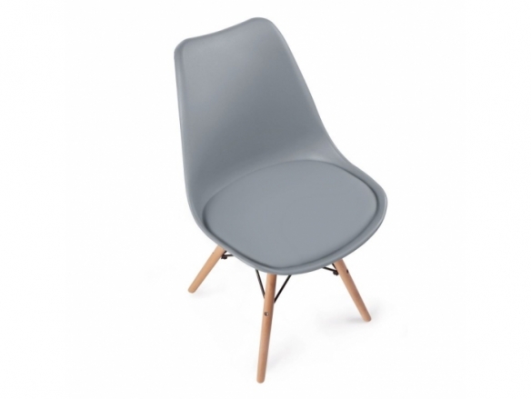 Silla gris con cojín fijo y patas de madera  merkamueble