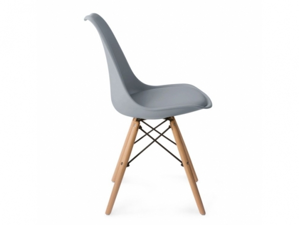 Silla gris con cojín fijo y patas de madera  merkamueble