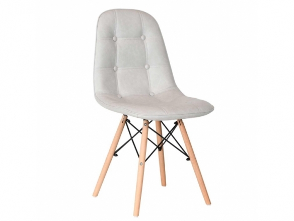 Silla gris claro capitoné con patas madera  merkamueble