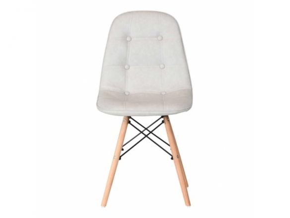 Silla gris claro capitoné con patas madera  merkamueble