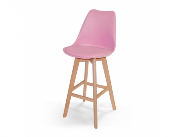 Taburete rosa con patas de madera de haya  merkamueble