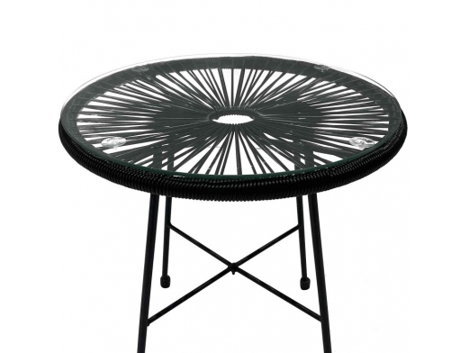 Mesita negra redonda con cristal y patas de acero 50 cm  merkamueble 2