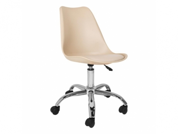 Silla de escritorio color arena patas cromadas con ruedas  merkamueble
