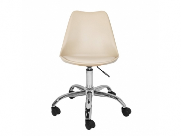 Silla de escritorio color arena patas cromadas con ruedas  merkamueble