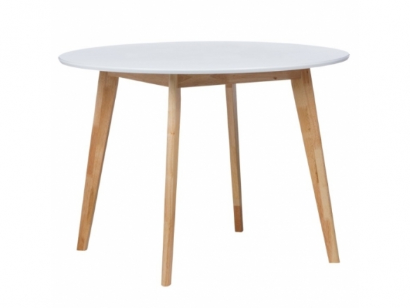 Mesa redonda blanca y patas madera  merkamueble