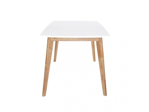 Mesa extensible blanca rectangular y patas madera 120-160 cm  merkamueble 2