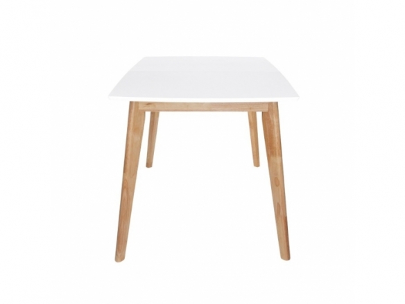 Mesa extensible blanca rectangular y patas madera 120-160 cm  merkamueble