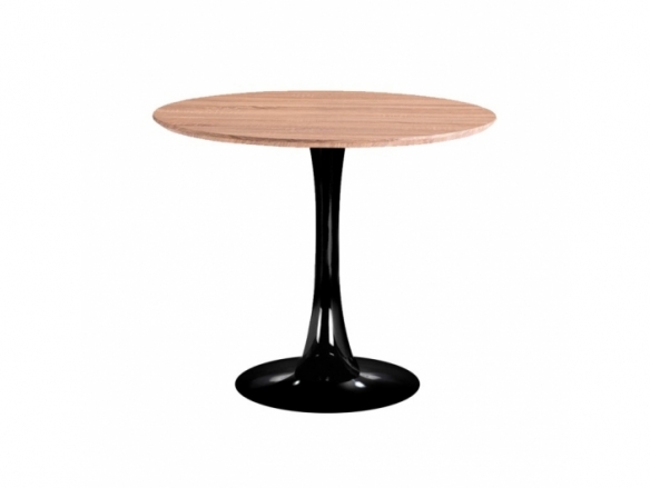 Mesa redonda color madera con pie central negro 90 cm  merkamueble