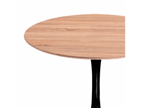 Mesa redonda color madera con pie central negro 90 cm  merkamueble