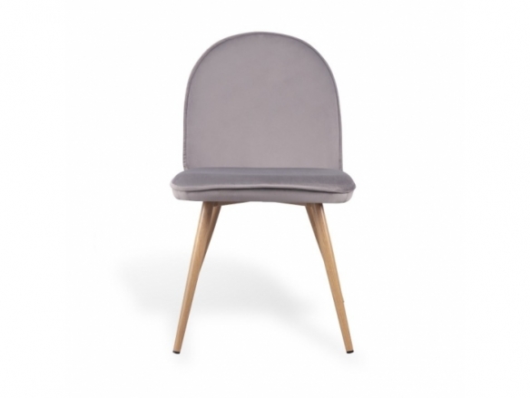 Silla de terciopelo gris y patas metálicas  merkamueble