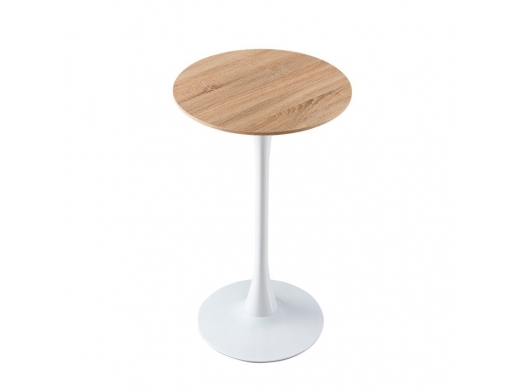 Mesa alta blanca y color madera pie central  merkamueble 2