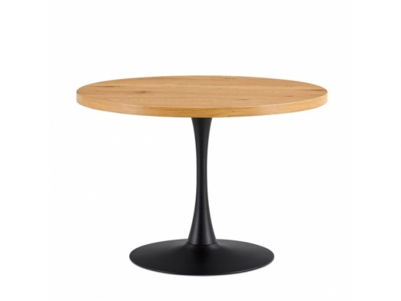 Mesa redonda de madera con patas negras 110 cm  merkamueble