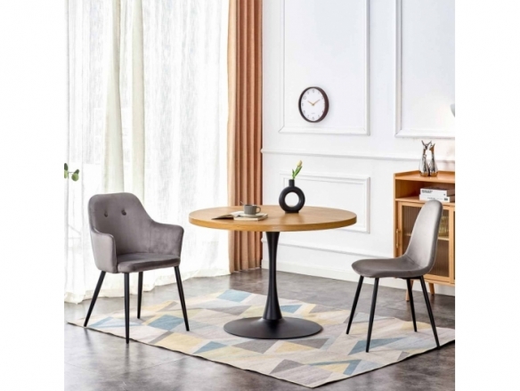 Mesa redonda de madera con patas negras 110 cm  merkamueble