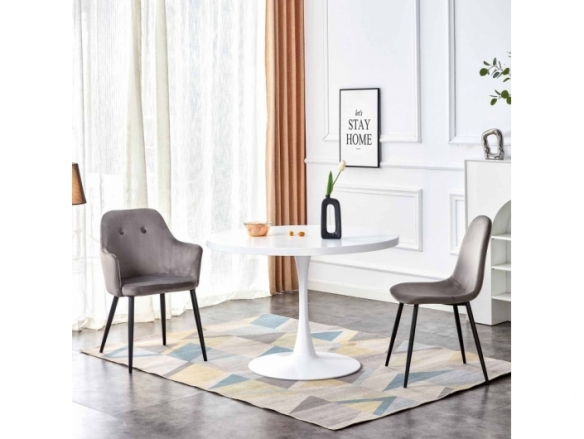 Mesa redonda de madera con patas blancas 110 cm  merkamueble