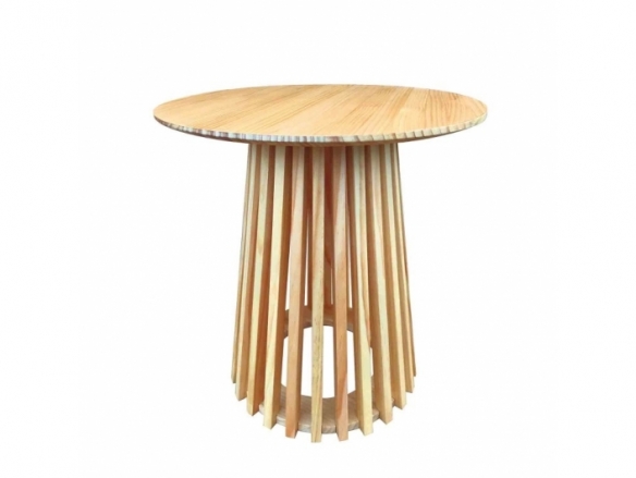 Mesa de centro redonda madera barnizada 50 cm  merkamueble