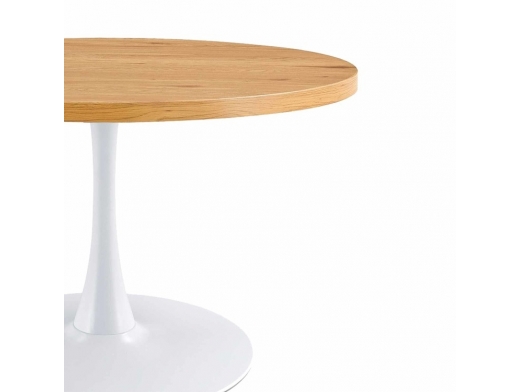 Mesa redonda de madera con pie central blanco 110 cm  merkamueble 2