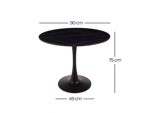 Mesa con efecto mármol negra con pie central 90 cm  merkamueble 2