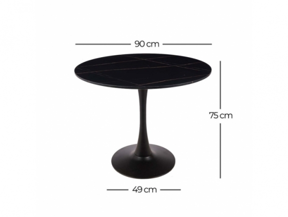 Mesa con efecto mármol negra con pie central 90 cm  merkamueble