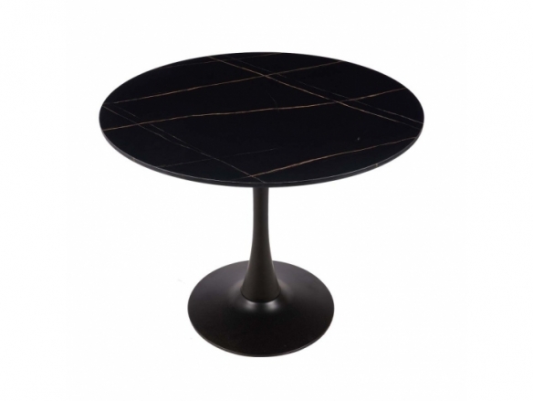 Mesa con efecto mármol negra con pie central 90 cm  merkamueble