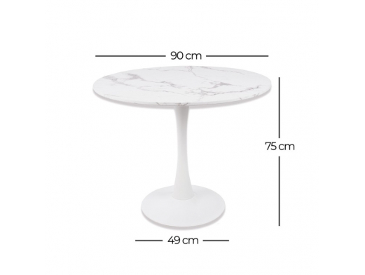 Mesa con efecto mármol blanca con pie central 90 cm  merkamueble 2