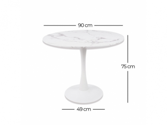 Mesa con efecto mármol blanca con pie central 90 cm  merkamueble