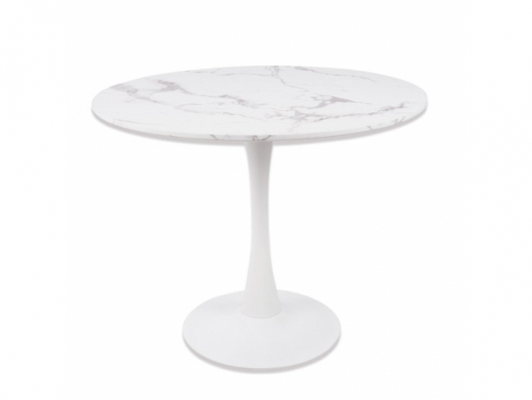 Mesa con efecto mármol blanca con pie central 90 cm  merkamueble