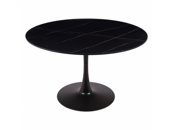 Mesa con efecto mármol negra con pie central 120 cm  merkamueble
