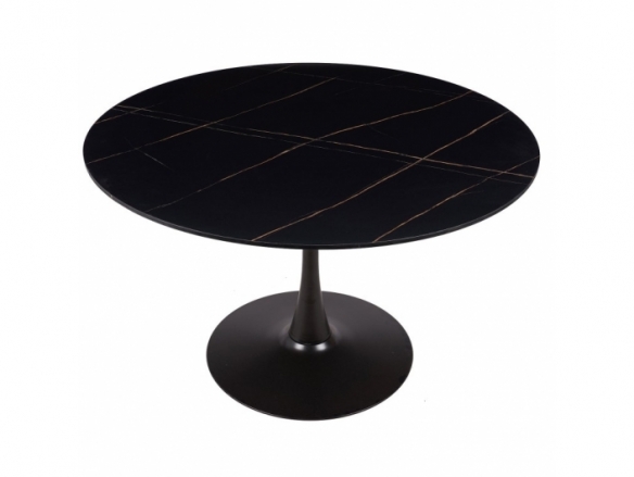 Mesa con efecto mármol negra con pie central 120 cm  merkamueble