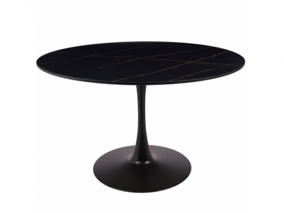 Mesa con efecto mármol negra con pie central 120 cm  merkamueble