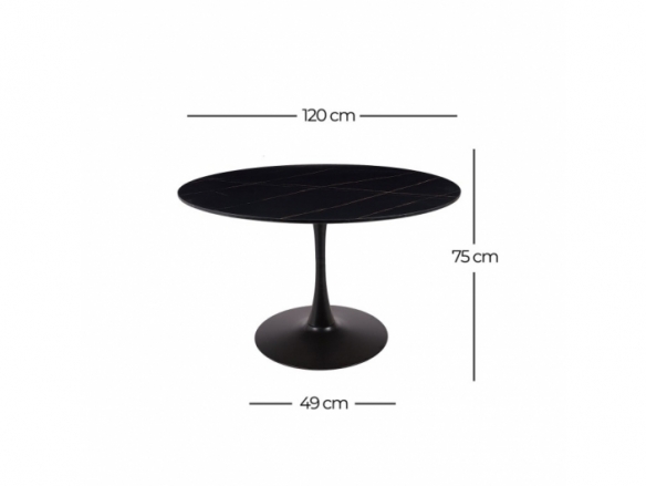 Mesa con efecto mármol negra con pie central 120 cm  merkamueble