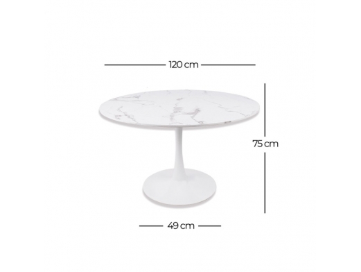 Mesa con efecto mármol blanca con pie central 120 cm  merkamueble 2