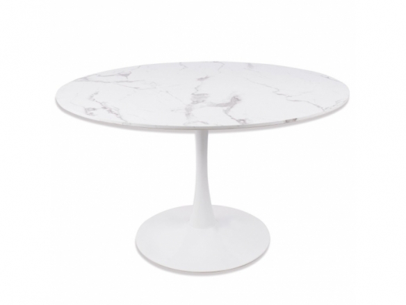 Mesa con efecto mármol blanca con pie central 120 cm  merkamueble