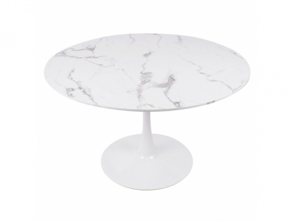 Mesa con efecto mármol blanca con pie central 120 cm  merkamueble
