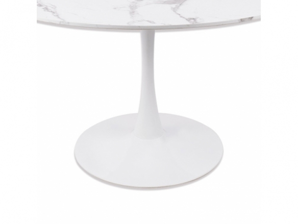 Mesa con efecto mármol blanca con pie central 120 cm  merkamueble