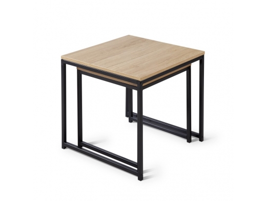 Set 2 mesitas centro en color madera y patas metal negro  merkamueble 2