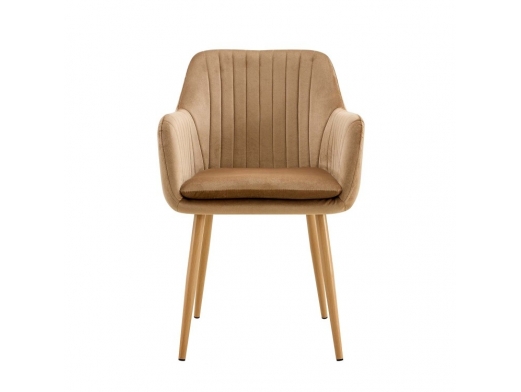 Sillón de terciopelo color arena con patas metálicas  merkamueble 2