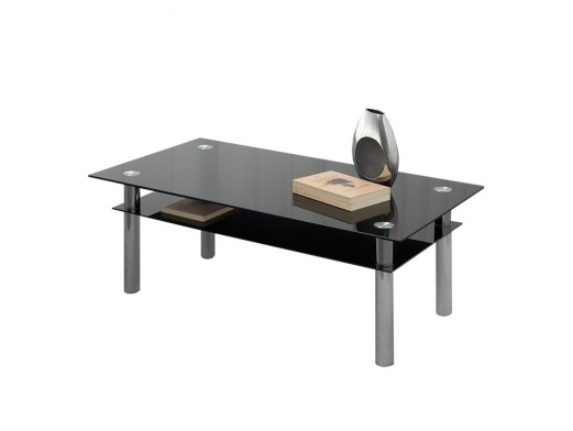 Mesa de centro rectangular de cristal negro con bandeja inferior 110 cm  merkamueble