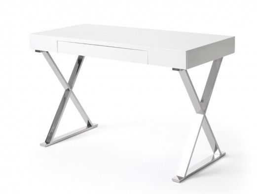 Mesa de escritorio color blanco y patas acero inoxidable  merkamueble