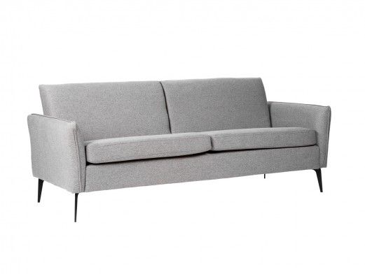 Sofá 3 plazas tapizado gris claro y patas metálicas  merkamueble