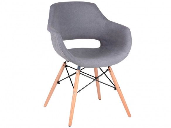 Pack 4 sillas de comedor tapizado gris y patas madera  merkamueble
