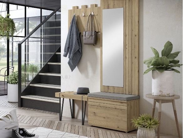 Composición juvenil con abatibles vertical-horizontal con estantes, puertas  y escritorios color nord-nude-bambú. Merkamueble